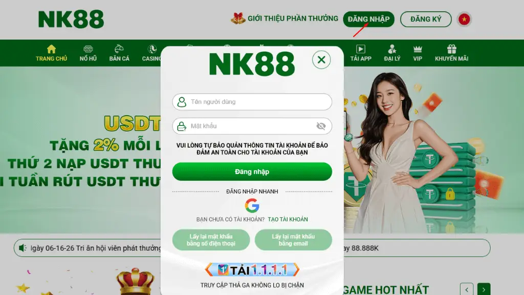 Đăng nhập nhà cái NK88