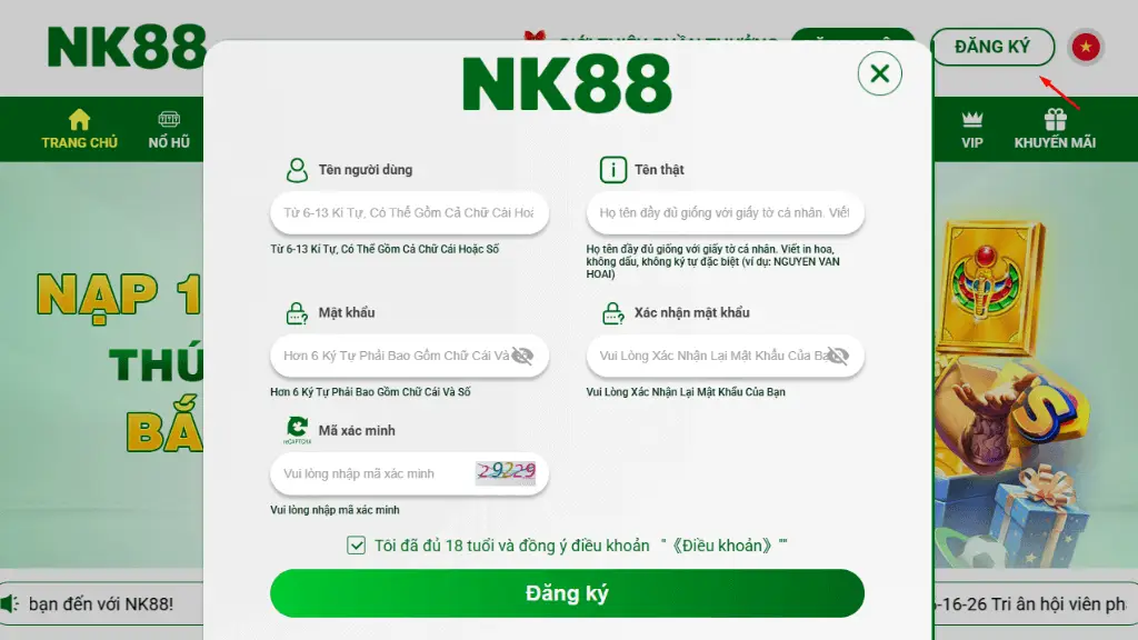 Đăng ký trên thiết bị máy tính