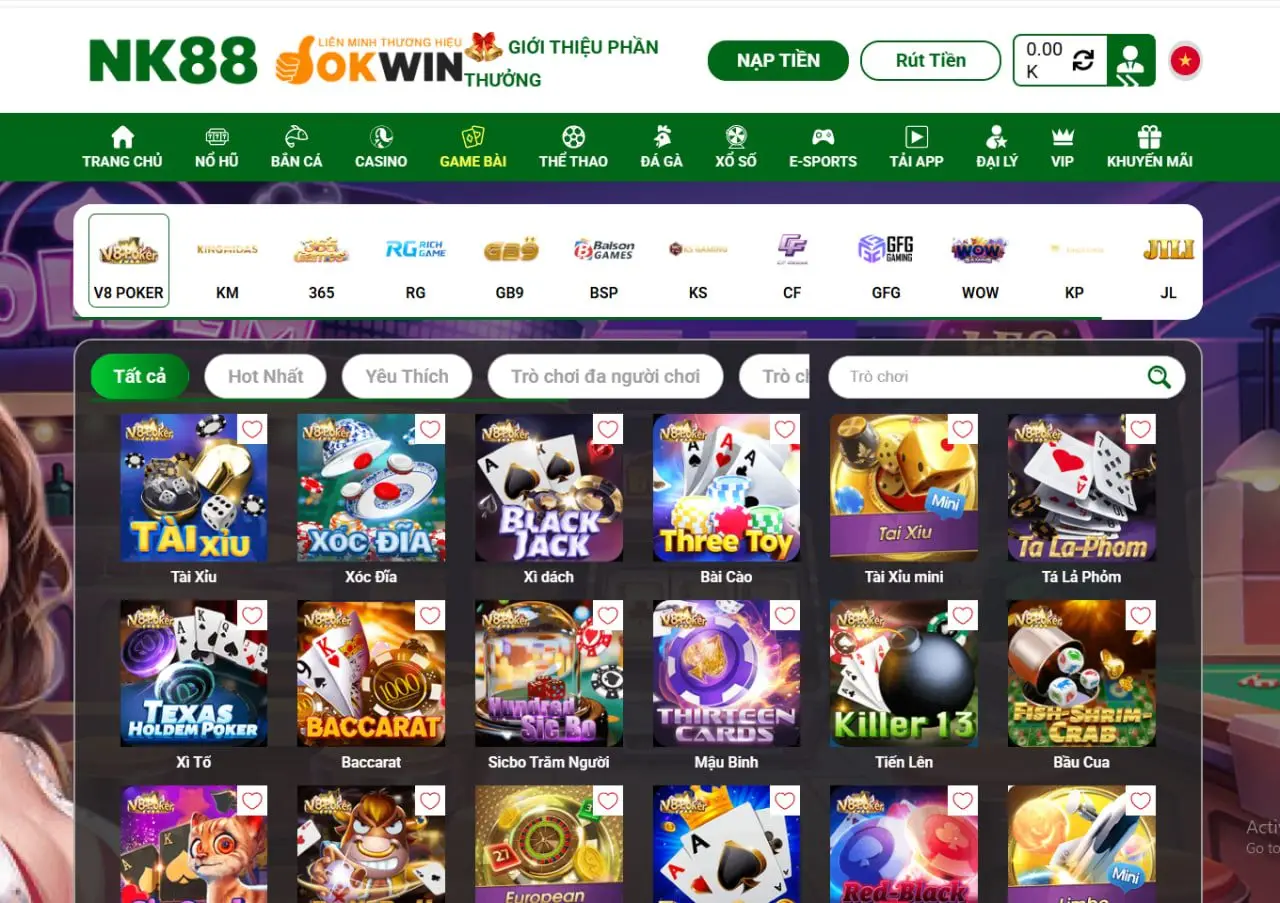 Giao diện game bài NK88