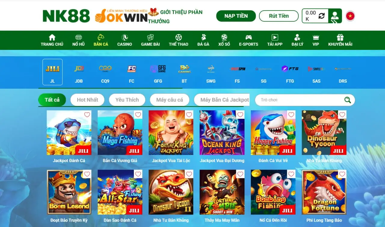 Sảnh bắn cá NK88 vô cùng đa dạng